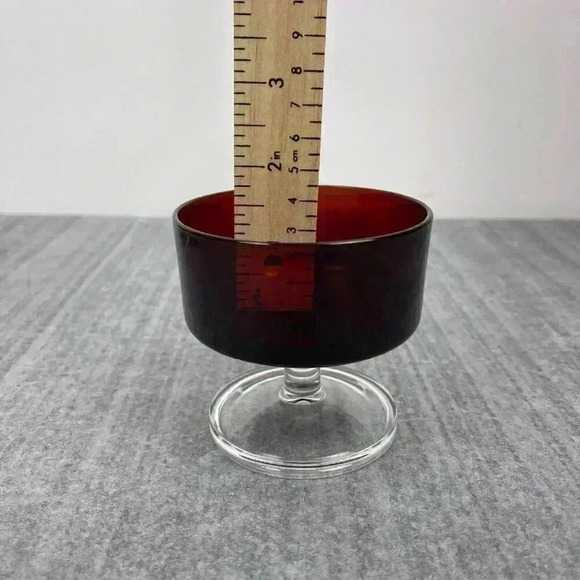 Ruby Red Sherbet Dessert clear stems ‎glasses France set of 4 - Picture 5 of 8